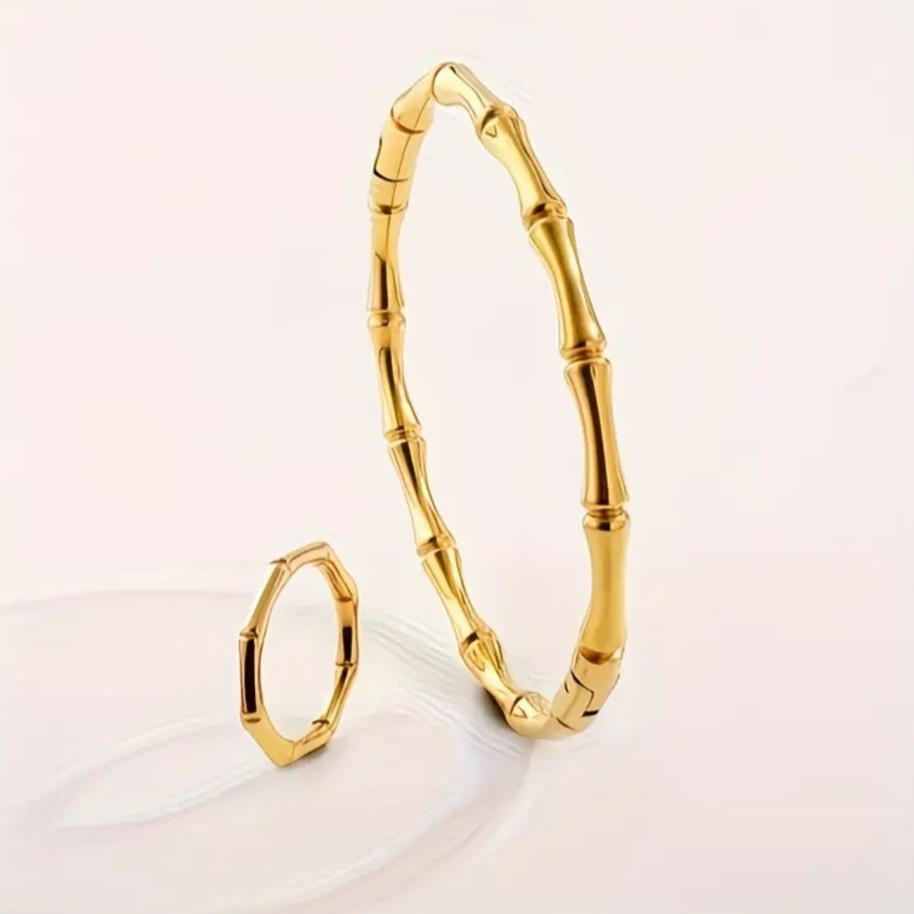 18 KT Gold Over Titanium Bracelet Ring Set